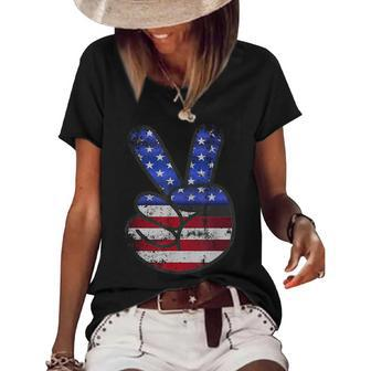 American Flag Usa Vintage Peace Sign 4Th Of July Gift Usa Funny Gifts Women's Short Sleeve Loose T-shirt | Mazezy