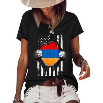 Armenian American Flag T Armenia National Flag Armenia Funny Gifts Women's Short Sleeve Loose T-shirt | Mazezy DE