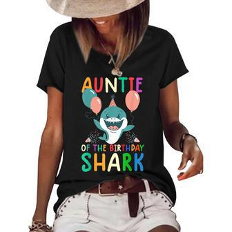 Auntie Of The Birthday Shark Birthday Family Matching Women's Short Sleeve Loose T-shirt | Mazezy