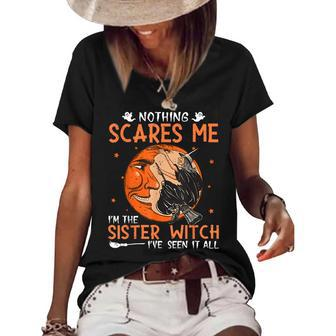 Awesome Cute Halloween Vintage Ideas Sister Witch Gifts For Sister Funny Gifts Women's Short Sleeve Loose T-shirt | Mazezy