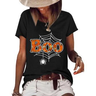 Boo Web Spider Halloween Day Party Trick Or Treat Design Women's Short Sleeve Loose T-shirt | Mazezy