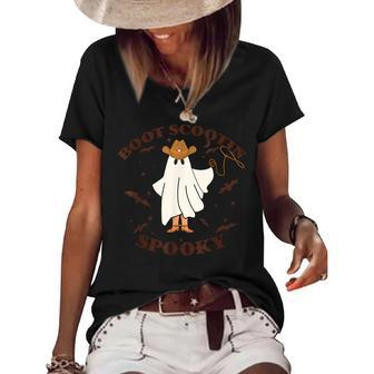 Boot Scootin Spooky Howdy Ghouls Western Halloween Spooky Women's Short Sleeve Loose T-shirt | Mazezy