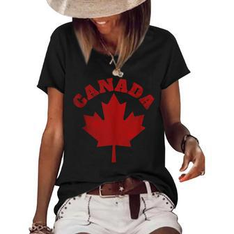 Canada Vintage Canadian Flag Leaf Maple Men Women Retro Gift Canada Funny Gifts Women's Short Sleeve Loose T-shirt | Mazezy