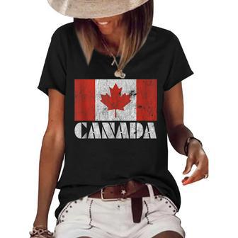 Canadian Canada Flag Vintage Country Souvenir Gift Women's Short Sleeve Loose T-shirt | Mazezy