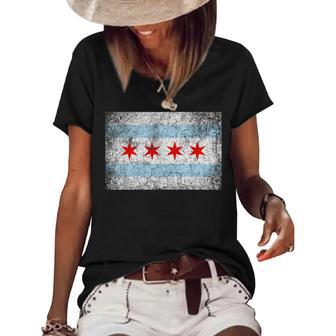 Chicago Flag Distressed Vintage Style Pride Men Women Pride Month Funny Designs Funny Gifts Women's Short Sleeve Loose T-shirt | Mazezy