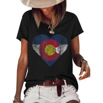 Colorado Flag Heart Distressed Vintage Wife Mom Women Gifts For Mom Funny Gifts Women's Short Sleeve Loose T-shirt | Mazezy