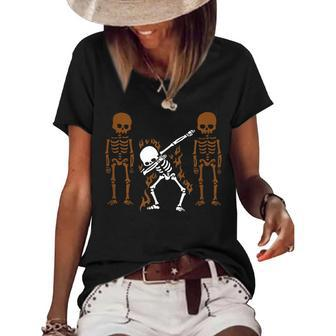 Dabbing Skeleton Dab Dance Halloween Gift Halloween Funny Gifts Women's Short Sleeve Loose T-shirt | Mazezy