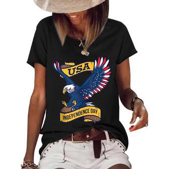 Eagle American Flag Wings 4Th July Men Woman Merica Usa Usa Funny Gifts Women's Short Sleeve Loose T-shirt | Mazezy