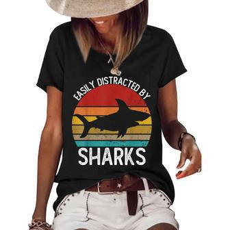 Easily Distracted By Sharks Vintage Shark Women's Short Sleeve Loose T-shirt | Mazezy