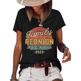Family Matching Reunion 2023 Making Memories Vacation Retro Women's Short Sleeve Loose T-shirt | Mazezy