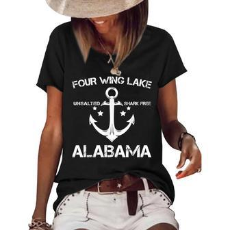 Four Wing Lake Alabama Funny Fishing Camping Summer Gift Camping Funny Gifts Women's Short Sleeve Loose T-shirt | Mazezy