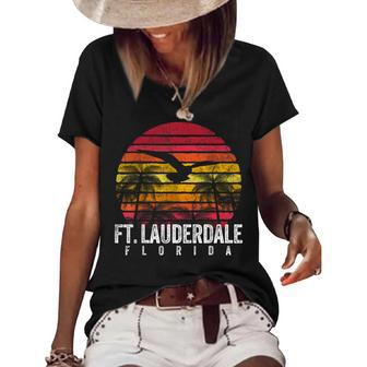 Ft Fort Lauderdale Florida Fl Vintage Retro Distressed Gift Florida Gifts & Merchandise Funny Gifts Women's Short Sleeve Loose T-shirt | Mazezy