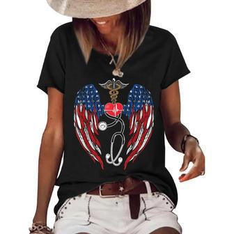 Funny 4Th Of July Nurse Wings Usa Flag Nursing For Nurse Usa Funny Gifts Women's Short Sleeve Loose T-shirt | Mazezy
