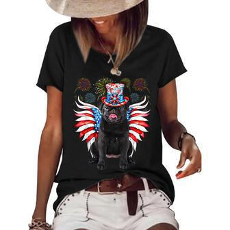 Funny Black Pug 4Th Of July Dog Usa Eagle Wing Flag Dad Mom Gifts For Mom Funny Gifts Women's Short Sleeve Loose T-shirt | Mazezy