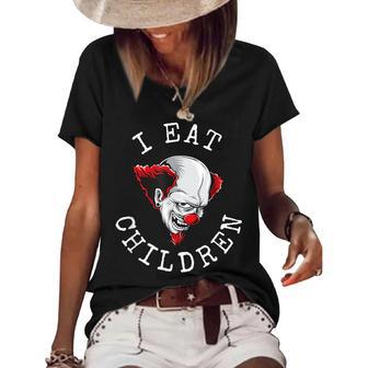 Funny Halloween Clown | I Eat Children Scary Vintage Clown Women's Short Sleeve Loose T-shirt | Mazezy