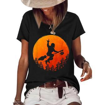 Funny Vintage Bigfoot Pumpkin Halloween Trick Or Treat Gift Pumpkin Funny Gifts Women's Short Sleeve Loose T-shirt | Mazezy