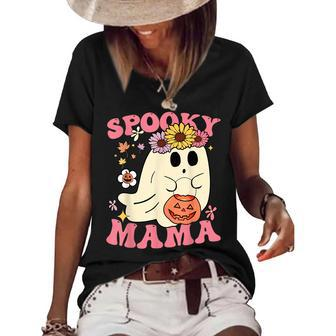 Groovy Spooky Mama Vibes Retro Halloween Ghost Spooky Season Gifts For Mama Funny Gifts Women's Short Sleeve Loose T-shirt | Mazezy