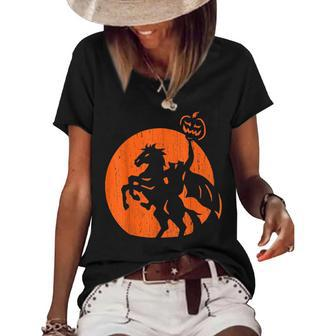 Halloween Headless Horseman Folklore Pumpkin Jackolantern Women's Short Sleeve Loose T-shirt | Mazezy