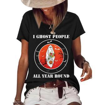 Halloween I Ghost People All Year Round Funny Ghost Vintage Halloween Funny Gifts Women's Short Sleeve Loose T-shirt | Mazezy