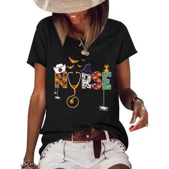 Halloween Nurse Nursing Cute Health Worker Halloween Pattern Women's Loose T-shirt | Mazezy