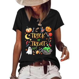 Halloween Trick Or Treat Cute And Scary Spooky Creatures Women's Short Sleeve Loose T-shirt | Mazezy