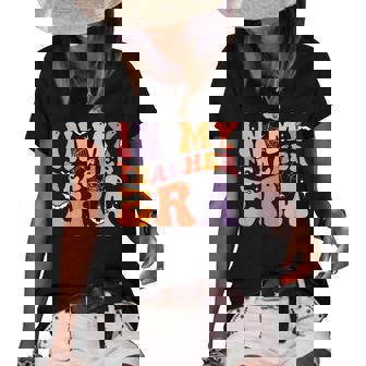 In My Teacher Era Ghost Halloween Groovy Retro Teachers Day Ghost Halloween Funny Gifts Women's Short Sleeve Loose T-shirt | Mazezy