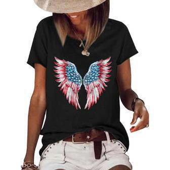 Independence Day 4Th Of July Usa Flag American Wings Usa Funny Gifts Women's Short Sleeve Loose T-shirt | Mazezy