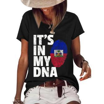 Its In My Dna Haiti Flag Pride National Roots Country Gift Women's Short Sleeve Loose T-shirt | Mazezy
