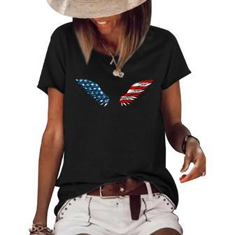 July 4Th Of July Patriotic Wings On Back Angel Wings On Back Patriotic Funny Gifts Women's Short Sleeve Loose T-shirt | Mazezy