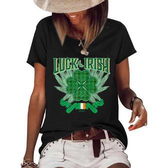 Luck Of The Irish Tartan Four Leaf Clover With Wings Women's Short Sleeve Loose T-shirt | Mazezy