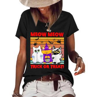 Meow Meow Trick Or Treat Meow Costume Halloween Vintage Halloween Funny Gifts Women's Short Sleeve Loose T-shirt | Mazezy