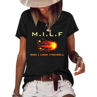 MILF Man I Love Fireball - Funny 8 Bit Vintage Women's Short Sleeve Loose T-shirt | Mazezy UK