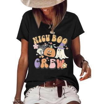 Nicu Boo Crew Ghost Pumpkin Costume Nicu Nurse Halloween Women's Loose T-shirt | Mazezy