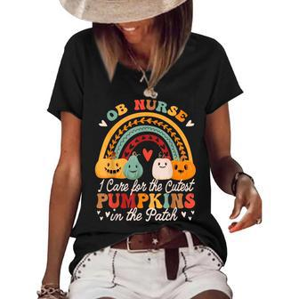 Ob Nurse Cutest Pumpkins In The Patch Groovy Halloween Women's Loose T-shirt | Mazezy