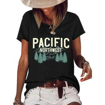 Pacific Northwest Vintage Mountain Camping Hiking T Camping Funny Gifts Women's Short Sleeve Loose T-shirt | Mazezy