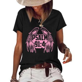 Psalm 91 4 Wings Bible Verse Quote Christmas Gift Pink   Women's Short Sleeve Loose T-shirt