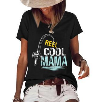 Reel Cool Mama Fishing Fisherman Funny Retro Gift For Womens Gift For Women Women's Short Sleeve Loose T-shirt | Mazezy
