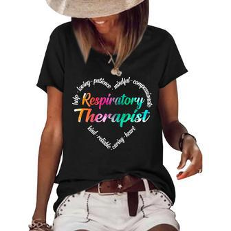 Respiratory Therapist Heart Word Cloud Watercolor Rainbow Women's Loose T-shirt | Mazezy