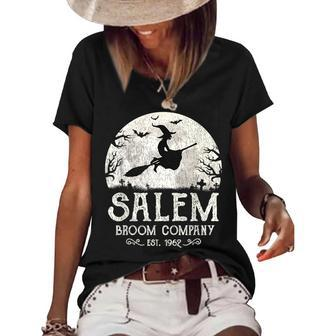 Salem Broom Company Grunge Halloween Womens Witch Women's Short Sleeve Loose T-shirt | Mazezy