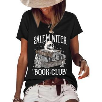 Salem Witch Book Club Book Lovers Retro Spooky Halloween Salem Funny Gifts Women's Short Sleeve Loose T-shirt | Mazezy