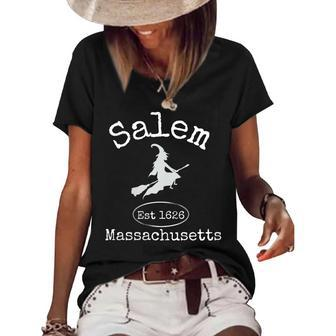 Salem Witch Flying Broom Vintage Sports Design Salem Funny Gifts Women's Short Sleeve Loose T-shirt | Mazezy