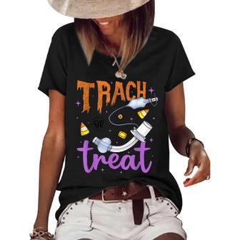 Trach Or Treat Nurse Respiratory Therapist Icu Rn Halloween Women's Loose T-shirt | Mazezy