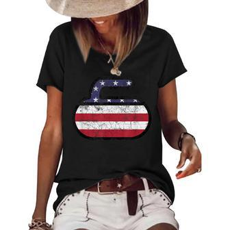 Usa American Flag Curling America Vintage Men Women Gift Usa Funny Gifts Women's Short Sleeve Loose T-shirt | Mazezy