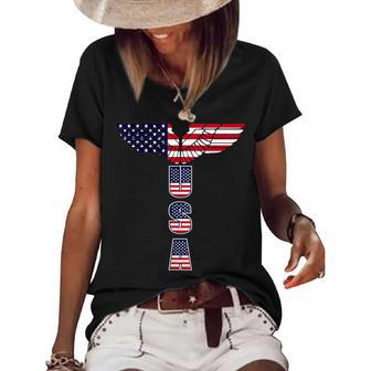 Usa - Bald Eagle Wings - 4Th Of July - Veterans Usa Funny Gifts Women's Short Sleeve Loose T-shirt | Mazezy