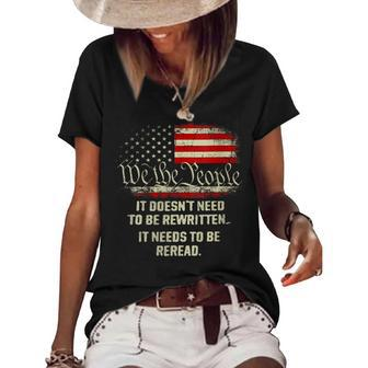 Vintage American Flag It Needs To Be Reread We The People It Gifts Women's Short Sleeve Loose T-shirt | Mazezy