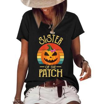 Vintage Halloween Sister Of The Cutest Pumpkin In The Patch Gifts For Sister Funny Gifts Women's Short Sleeve Loose T-shirt | Mazezy