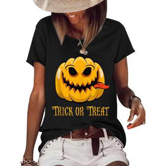 Vintage Halloween Trick Or Treat Pumpkin Pumpkin Funny Gifts Women's Short Sleeve Loose T-shirt | Mazezy