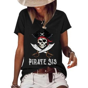 Vintage Pirate Sis Sister Halloween Skull Cross Bones Gifts For Sister Funny Gifts Women's Short Sleeve Loose T-shirt | Mazezy