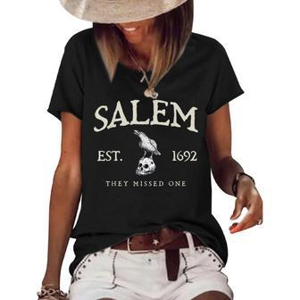 Vintage Salem 1692 They Missed One Witch Crow Bird Halloween Women's Loose T-shirt | Mazezy