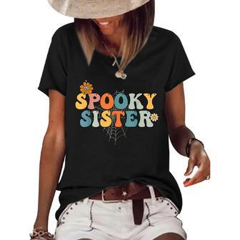 Vintage Spooky Sister Halloween Group Matching Costume Gifts For Sister Funny Gifts Women's Short Sleeve Loose T-shirt | Mazezy